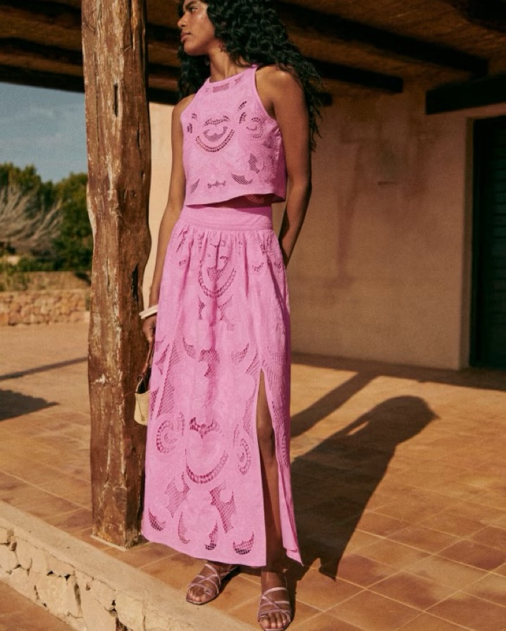 値下げ　セシリーバンセンEmbroidered Maxi Skirt Pink Embroidered Sophie Maxi Skirt by Sezane - Pickle
