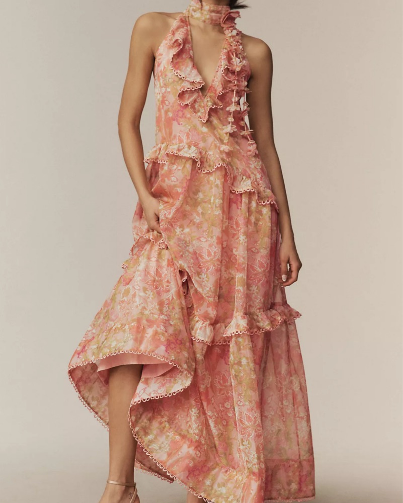 Anthropolgie Floral Ruffle Halter Dress by Anthropologie - Pickle