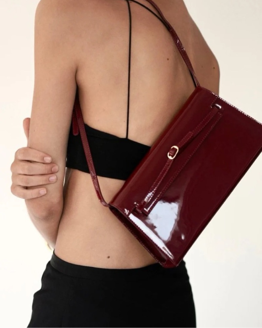 Verafied Patent Dark Cherry Shoulder Bag by Verafied NY - Pickle
