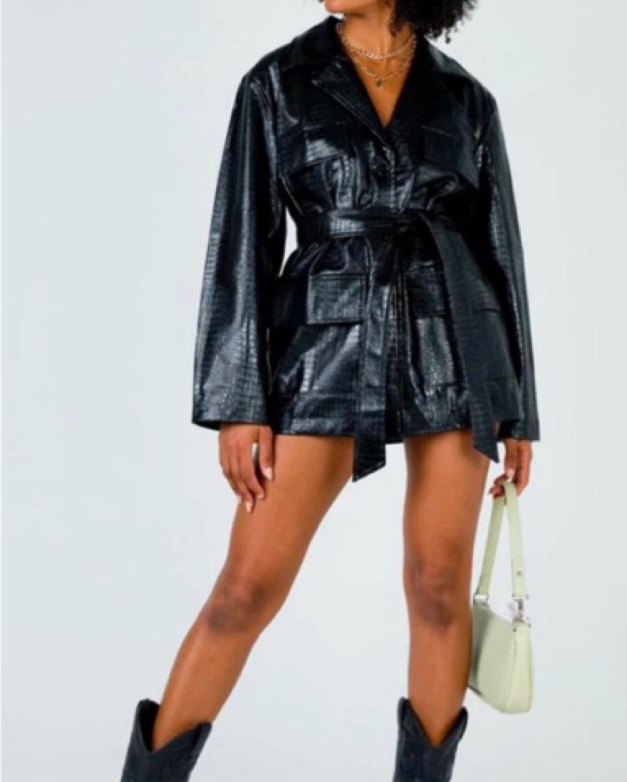 leather ruffle dress AVENUE NO.29 - Black Eco Leather Asymmetrical Mini Dress With Ruffle