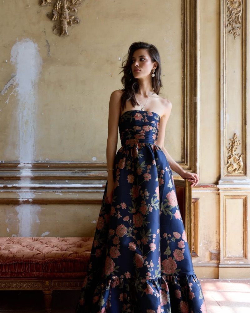 v chapman Navy Floral Strapless Dress by V Chapman - Pickle