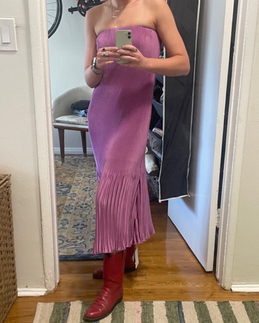 A&F Giselle Pleat Release Midi Dress by Abercrombie and Fitch - Pickle