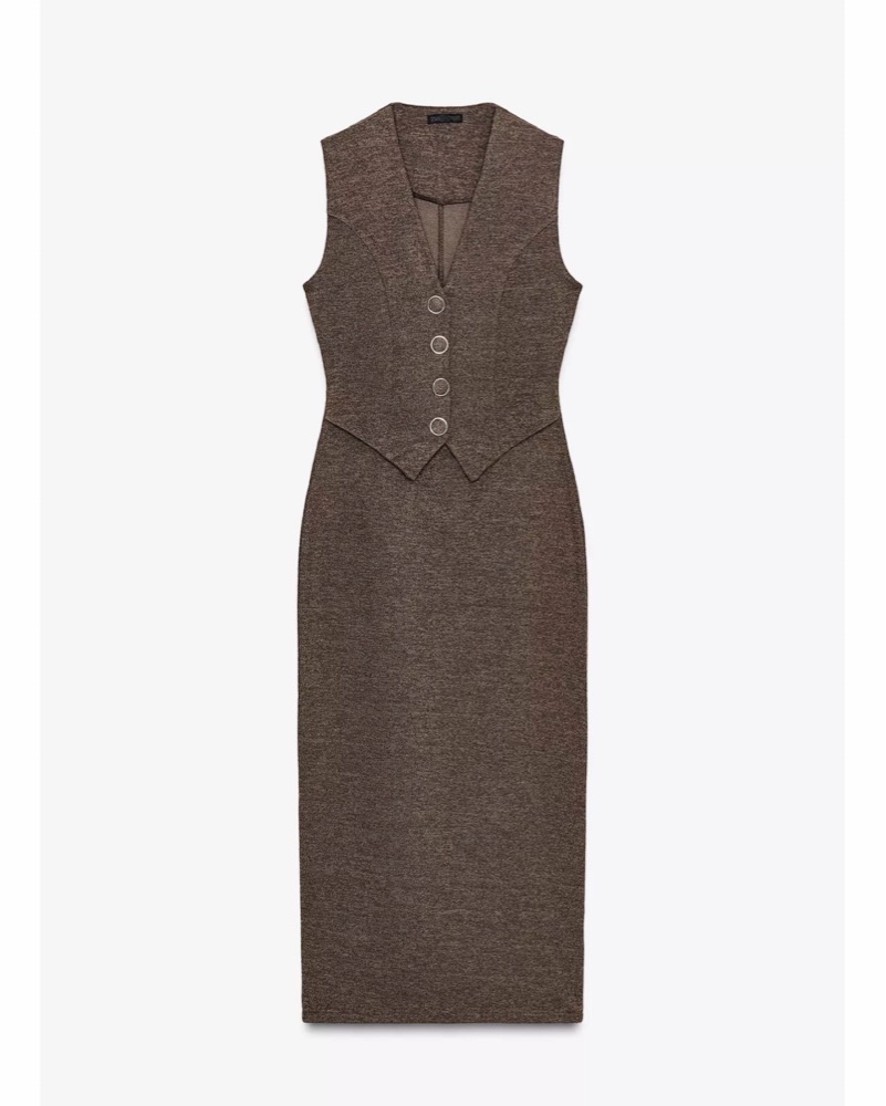 Brown Button Midi Dress by Zara - Pickle