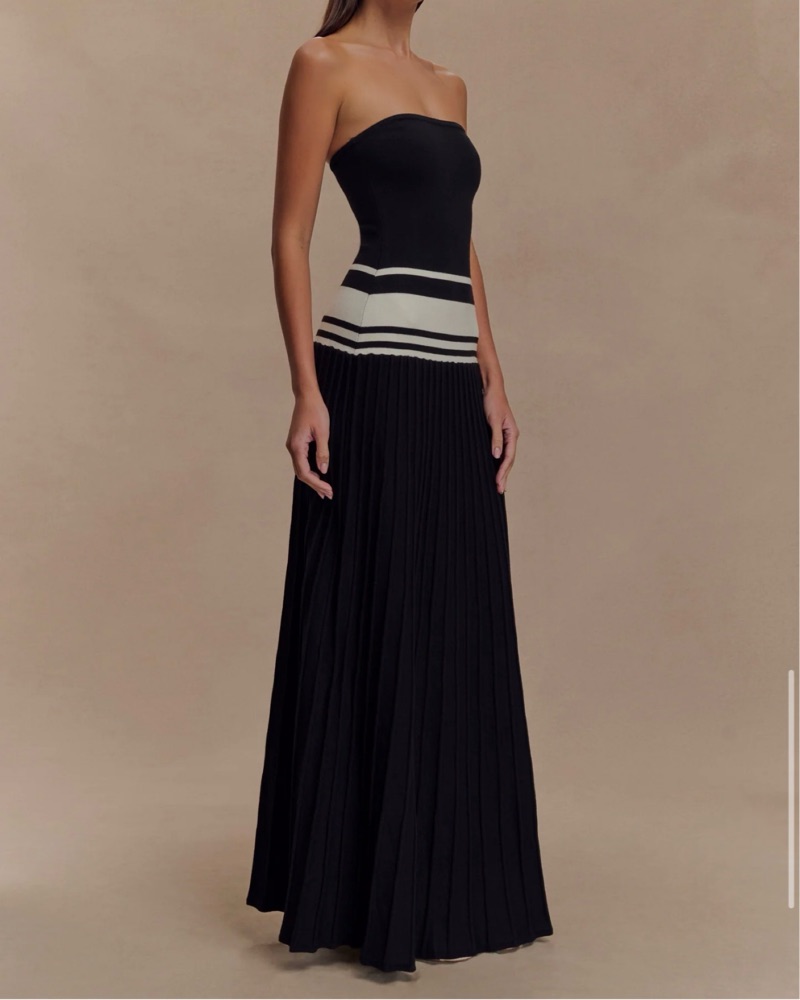 Strapless Contrast Knit Maxi Dress by Meshki - Pickle