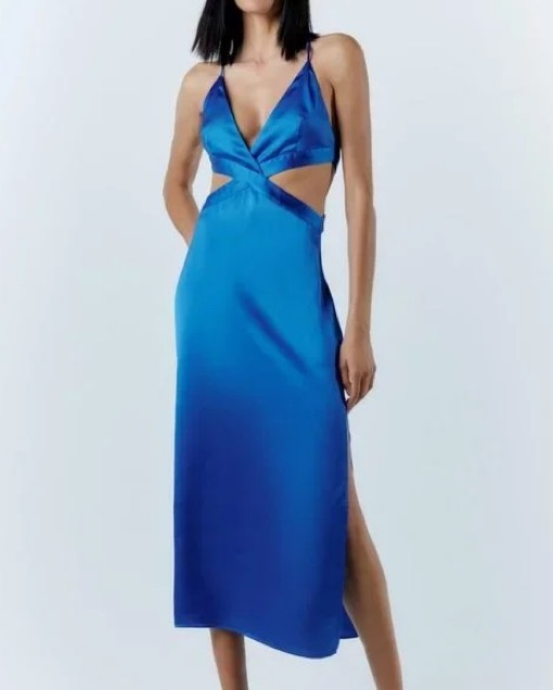 Zara Blue Satin Midi Dress by Zara - Pickle