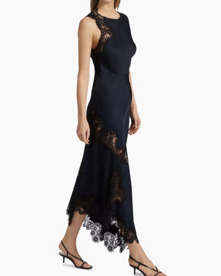 A.L.C Alessia Lace Trim Satin Maci Dress by ALC - Pickle