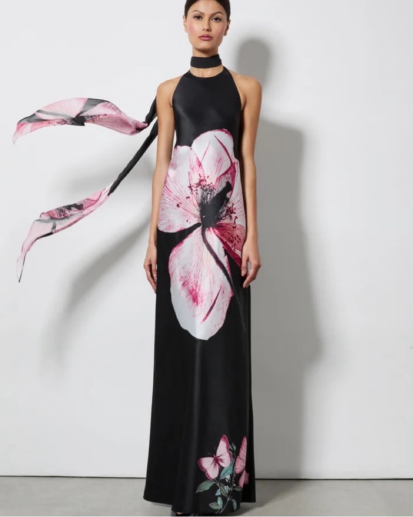 alice and olivia pink floral dress Alice + Olivia Babette Crewneck Sleeveless Midi Dress in Pink Bloom