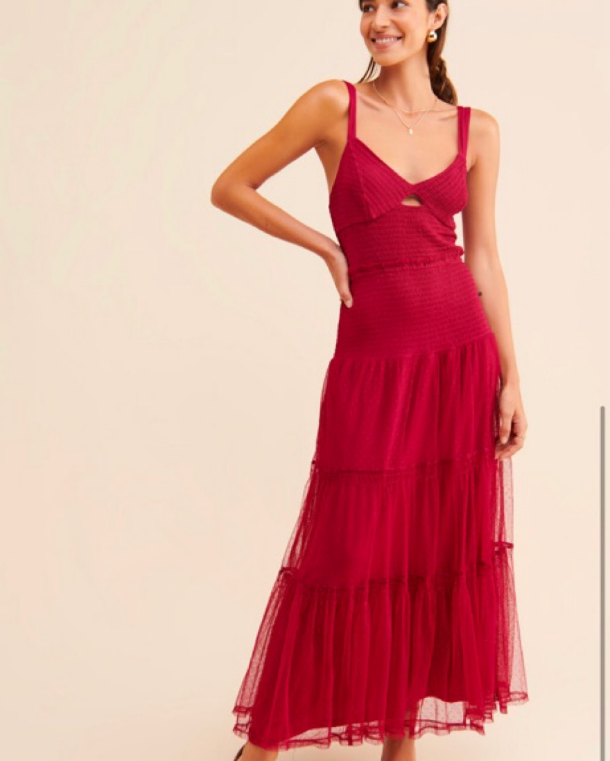 anthropologie red ruffle dress NWT ANTHROPOLOGIE MAEVE EYELET LAYERED RUFFLE HALTER TIERED MIDI DRESS RED  10