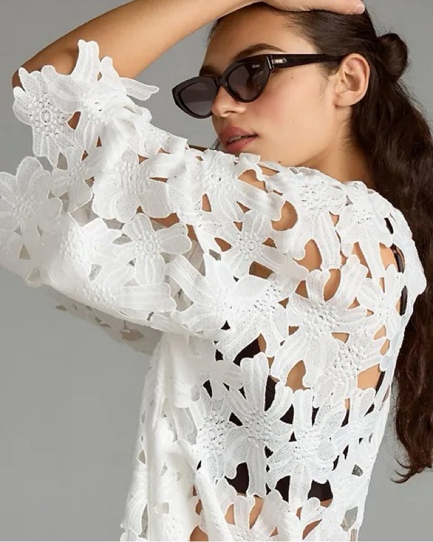 POTECHINO 半袖チュニック お花＆パール　ヒスクローネ　アキアカネ Anthropologie Floral Eyelet Kaftan by Anthropologie - Pickle