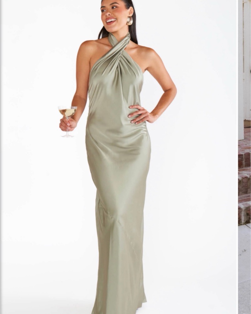 mumu weddings bridesmaid dresses Fabric Swatch, in Champagne Luxe Satin The Faith Maxi Dress has raised the bar for elegant bridemaids GWS x Show Me Your