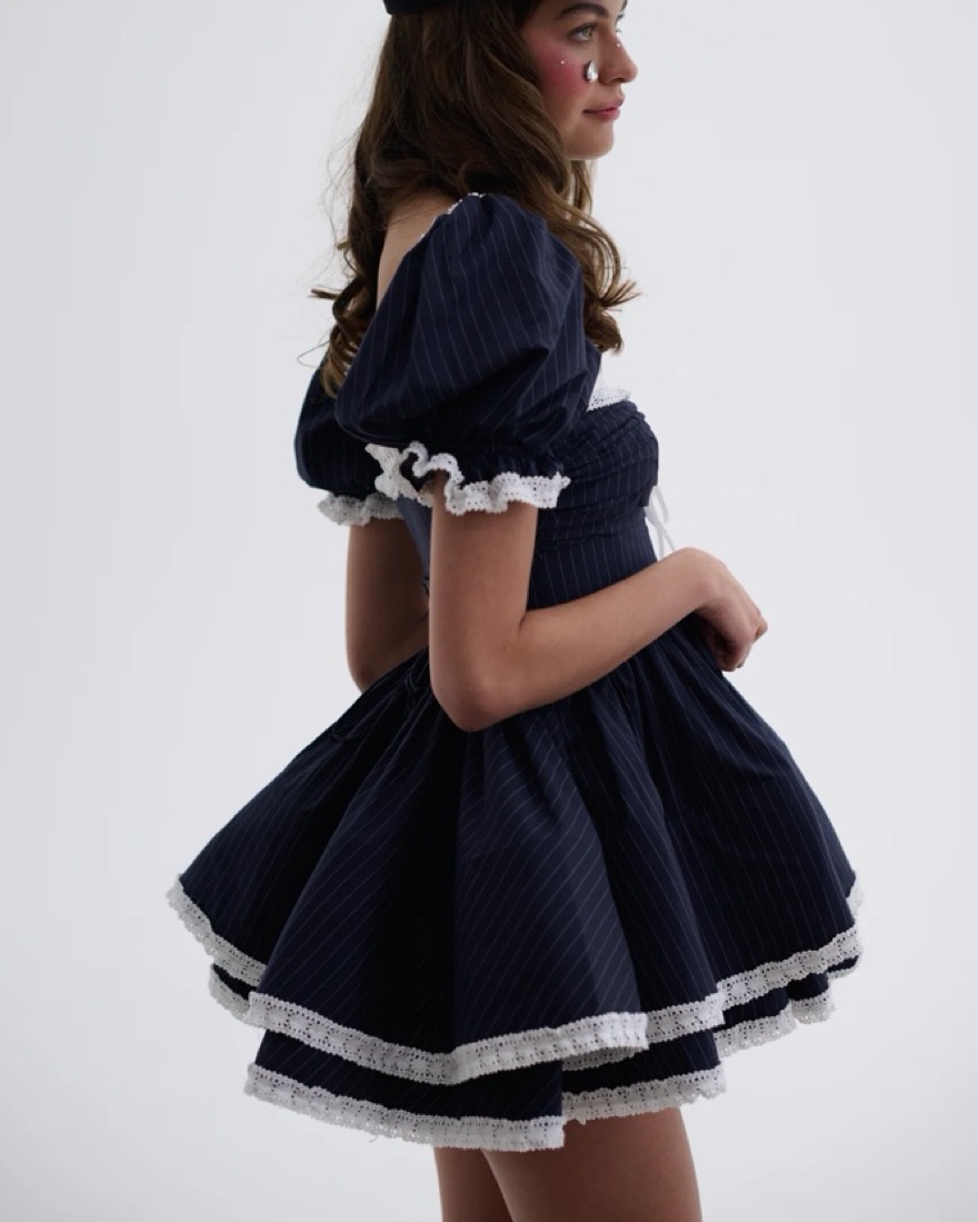 selkie blue dress Greek Archaic Kori, Paisley Ruffle Long Dress with Belt- Indigo/Gold –  Snapdragon Designs main image 1