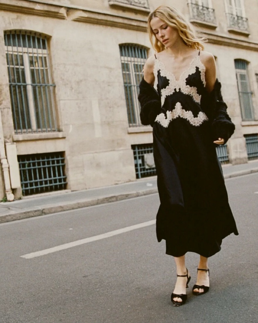 Den Obelia Corded Lace Trim Silk Dress by Doen - Pickle