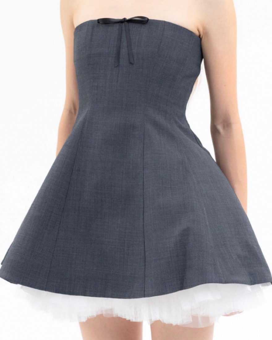 shushu tong grey dress Shushu/Tong Grey Shirtneck Patchwork Sleeveless Mini Dress