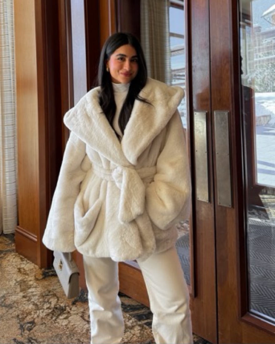 Helsa Hooded Faux Fur Coat by Helsa - Pickle