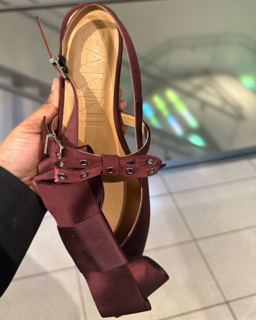 Ganni Burgundy Satin Bow Sandals/flats | Pickle