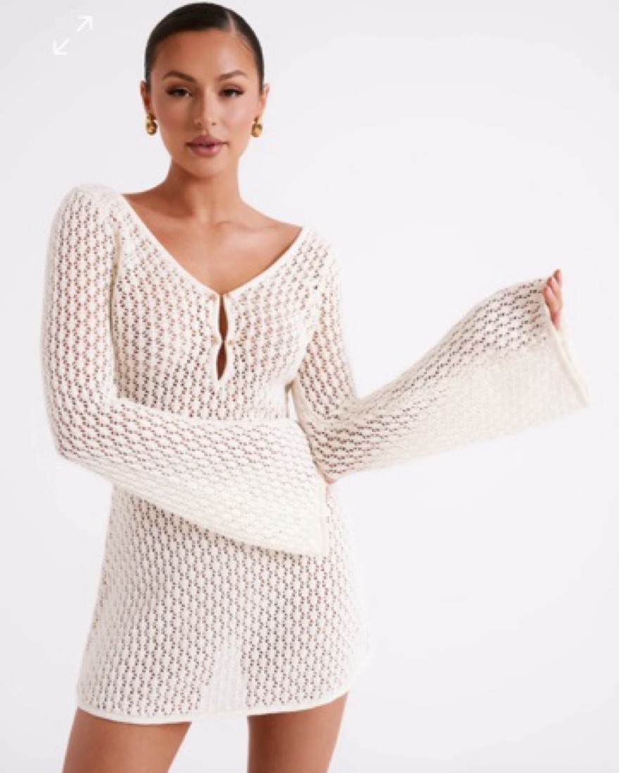 Kayleigh Crochet Knit Mini Dress by Meshki - Pickle