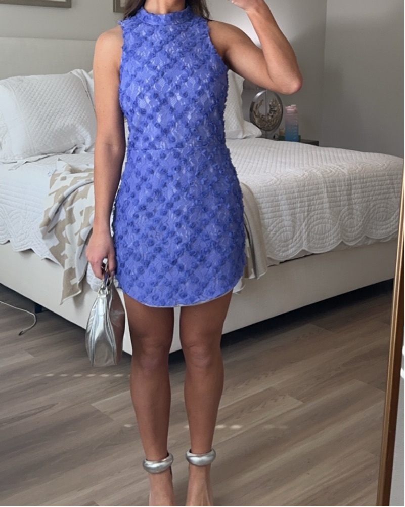 blue and white lace prom dress ZAPAKASA Women White Blue Flower Ruche Prom Dress Spaghetti Straps Corset Evening  Dress with Slit main image 1