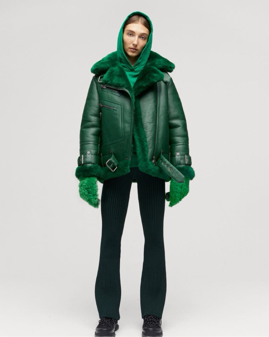 The Arrivals Green Shearing Leather Coat | Pickle