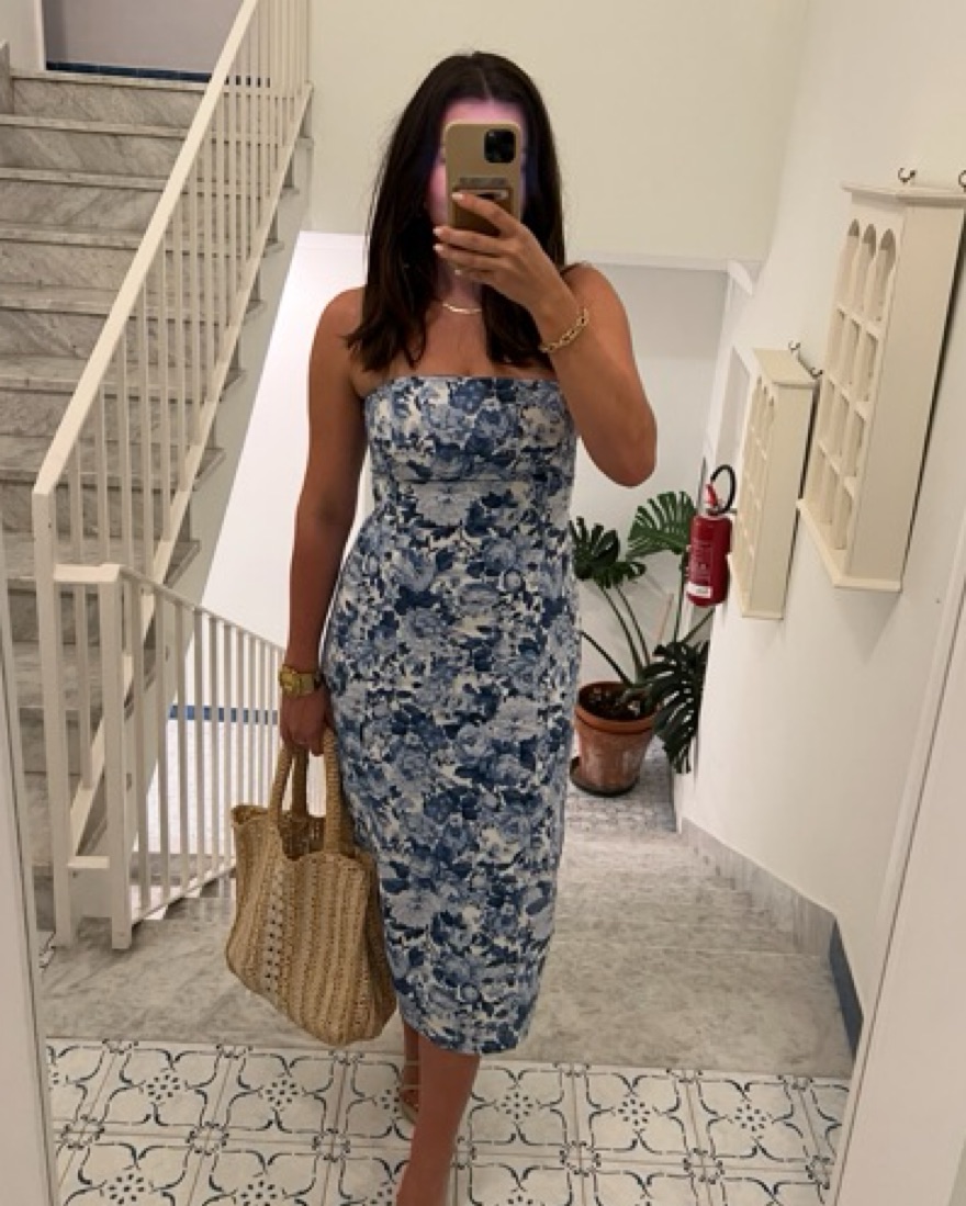 blue flowery dress Sweetheart Neckline Blue Floral Midi Dress - All Dresses main image 1