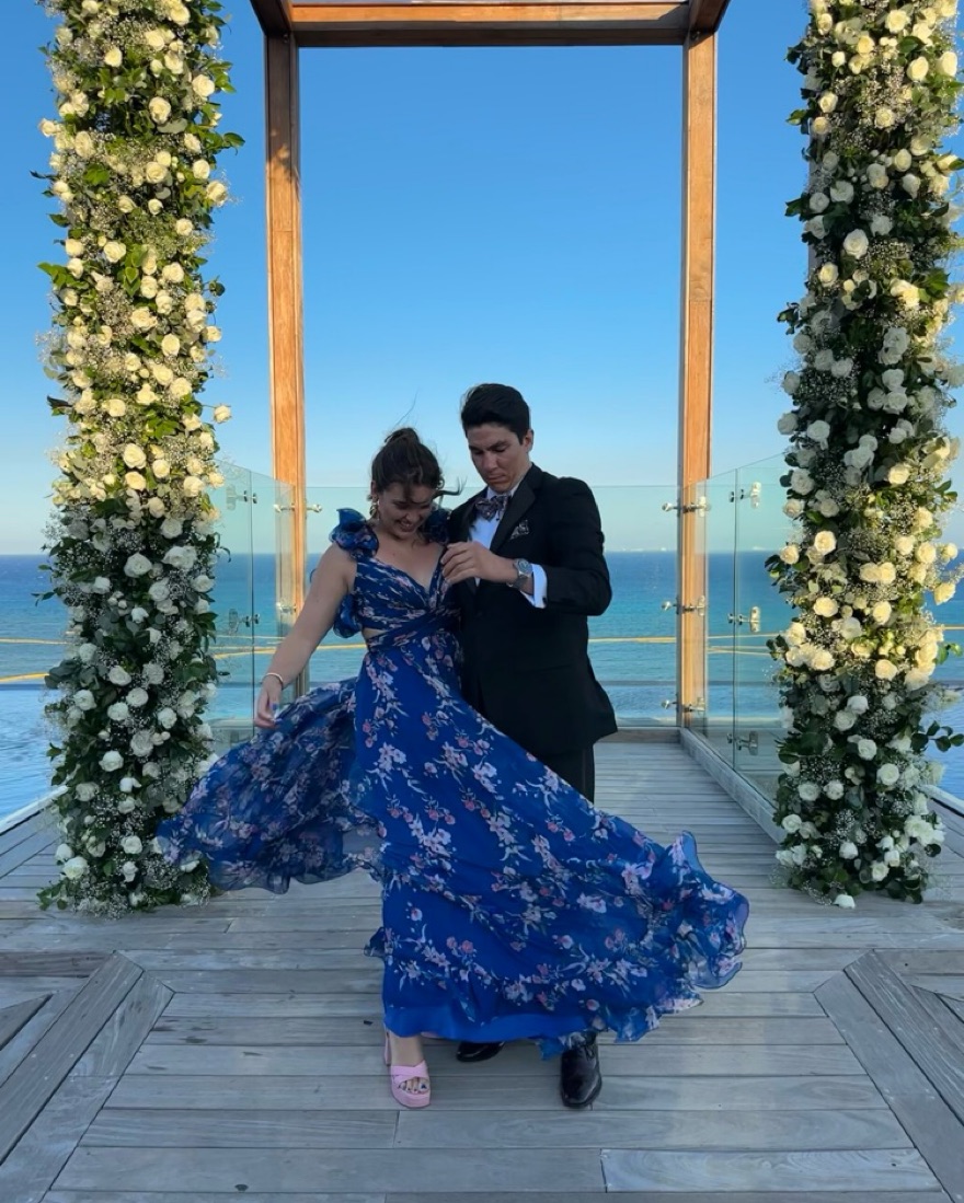 Blue Ruffle Tiered Floral Cut-Out Dress by Mac Duggal - Pickle