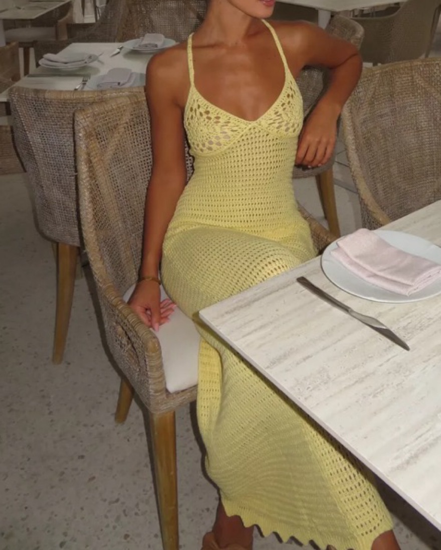 Crochet Knit Maxi Dress Butter Yellow by Meshki - Pickle