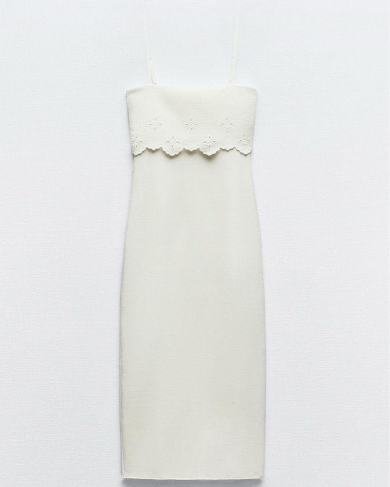 White Embroidered Midi Dress by Zara - Pickle