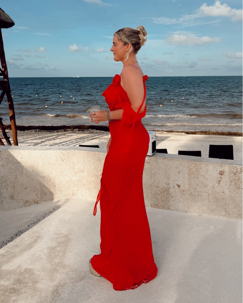 red maxi dress beach Backless Red Chiffon Slit Maxi Dress Red / US 2