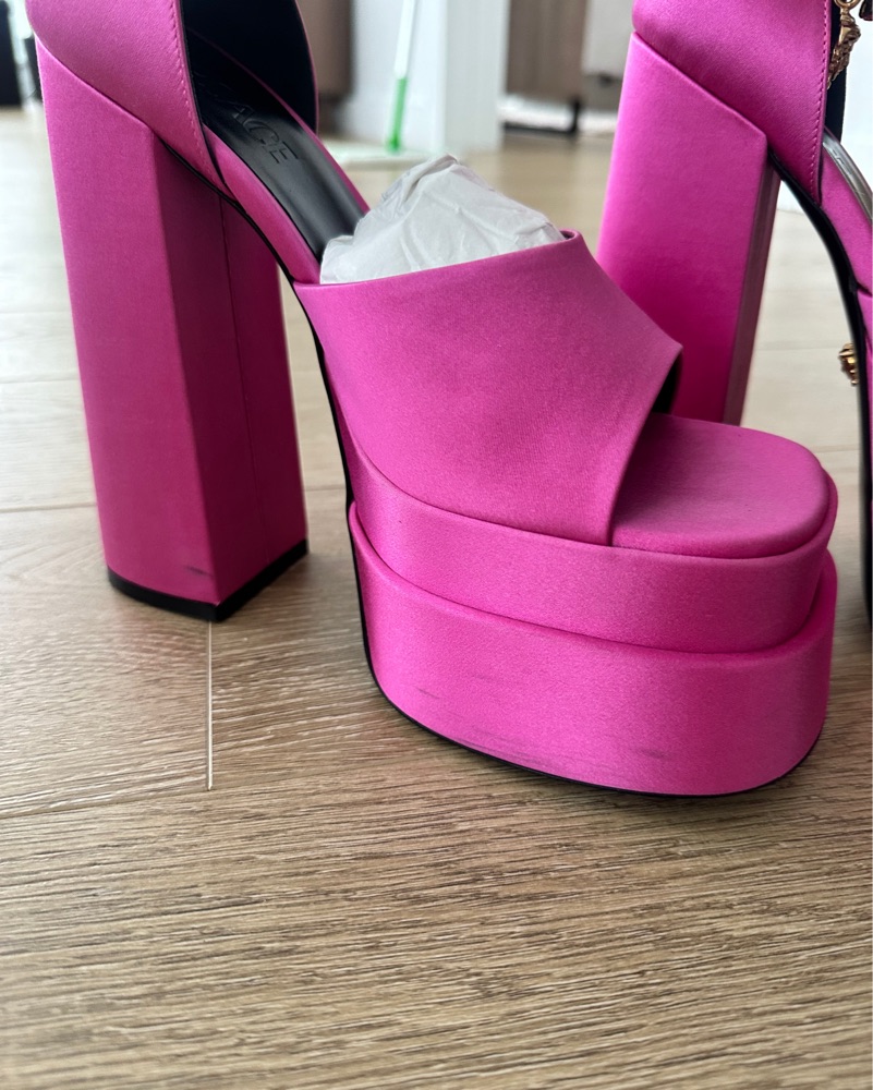 VERSACE Medusa Aevitas satin platform pumps by Versace - Pickle