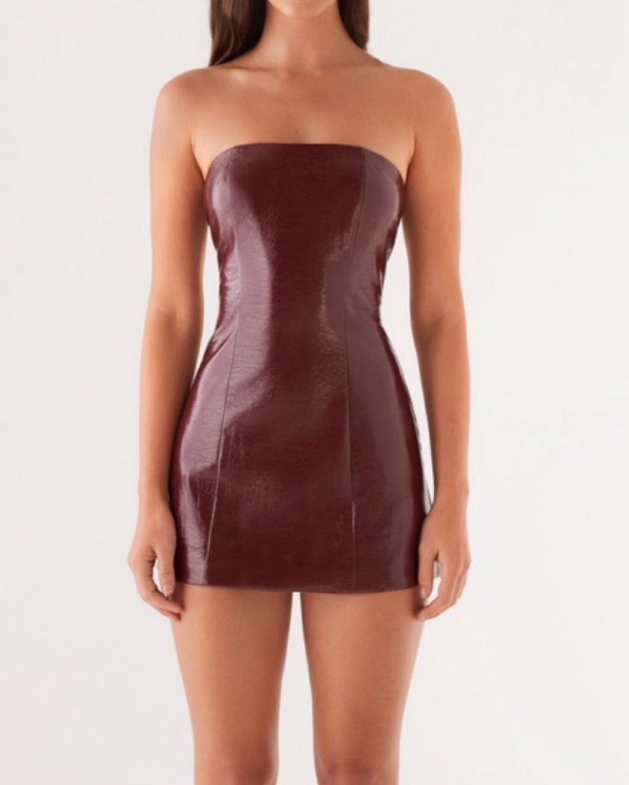 red dress leather jacket Red Faux Leather Collared Short Sleeve Belted Jacket Dress main image 1