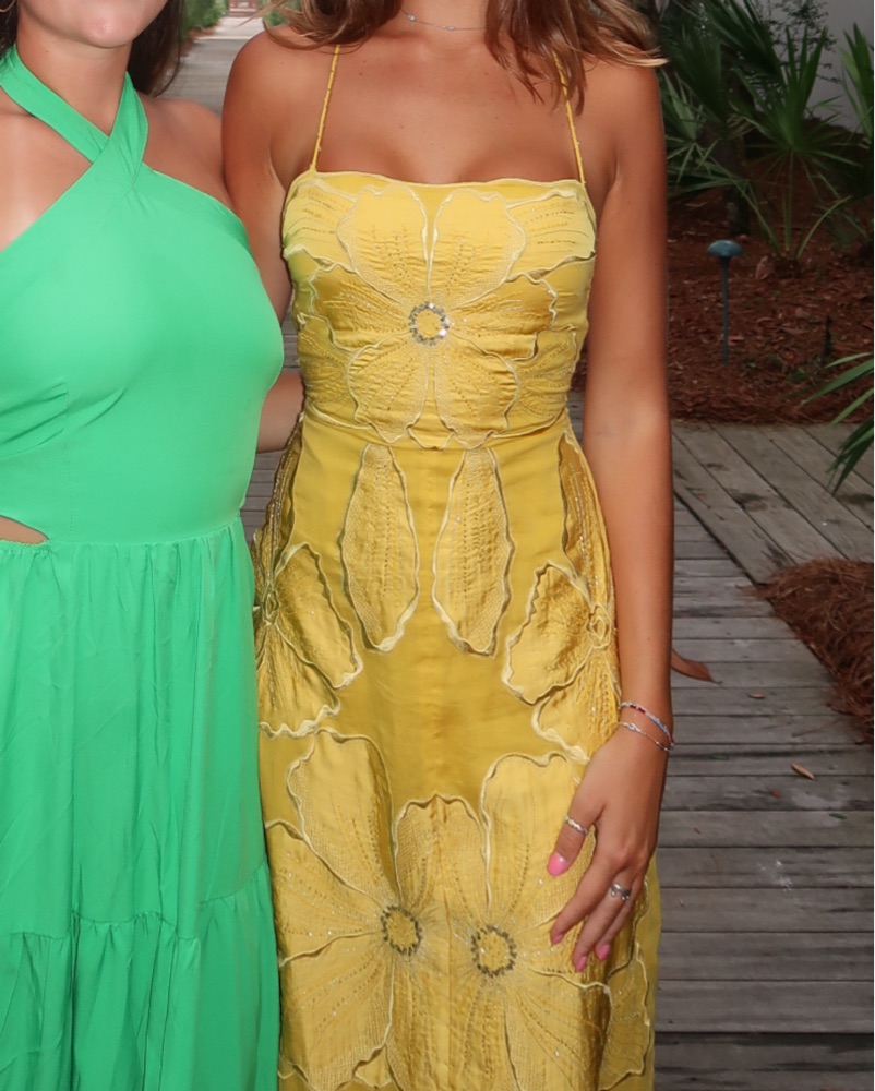 ZARA Embroidered Yellow Midi Dress by ZARA