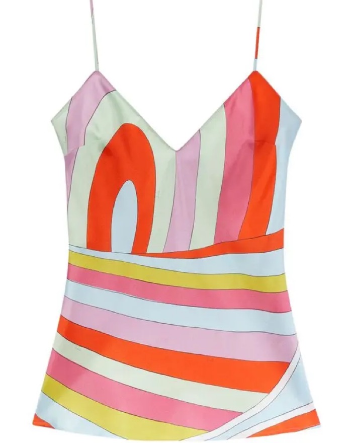 ​シルク100% EMILIO PUCCI キャミソール プッチ柄 LVJタグ Emilio Pucci Iride-Print Silk Camisole by Pucci - Pickle