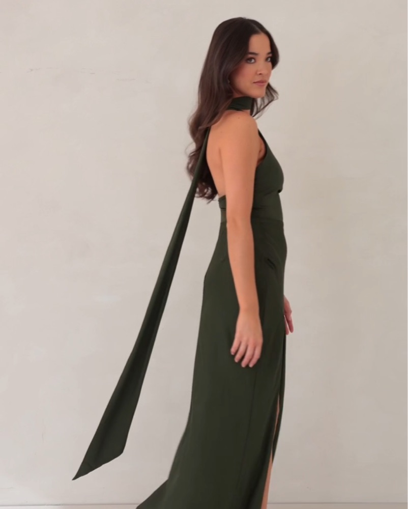 green dress neck scarf Sheila | Olive Bandeau Maxi Dress With Scarf Detail main image 0
