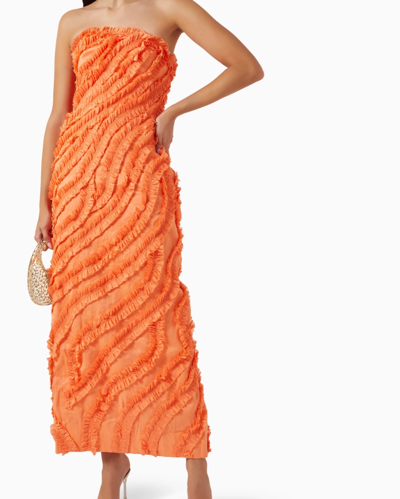 aje orange ruffle dress Terrene Frill Maxi Dress-SUNSET ORANGE / 6