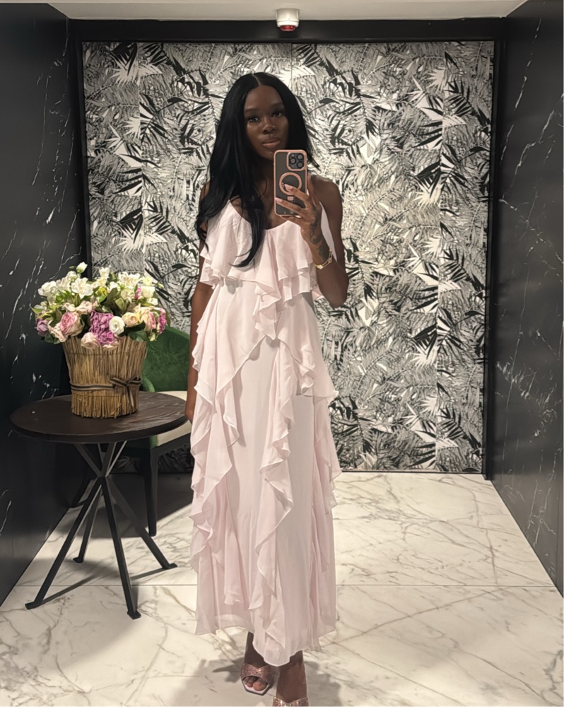 aje pink ruffle dress Aje Le Mempris Pink Ruffle Tiered Smock Dress