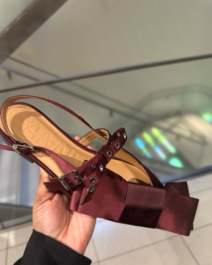 Ganni Burgundy Satin Bow Sandals/flats | Pickle