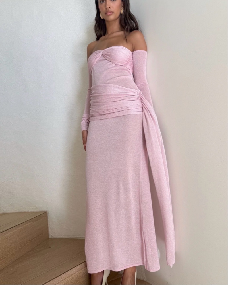 la lune ruched maxi dress Shona Joy - La Lune Ruched Halter Maxi Dress - Cream
