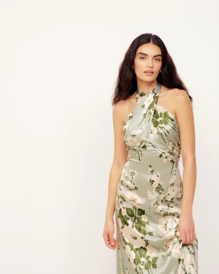 Reformation Green Floral Silk Dress by Reformation - Pickle