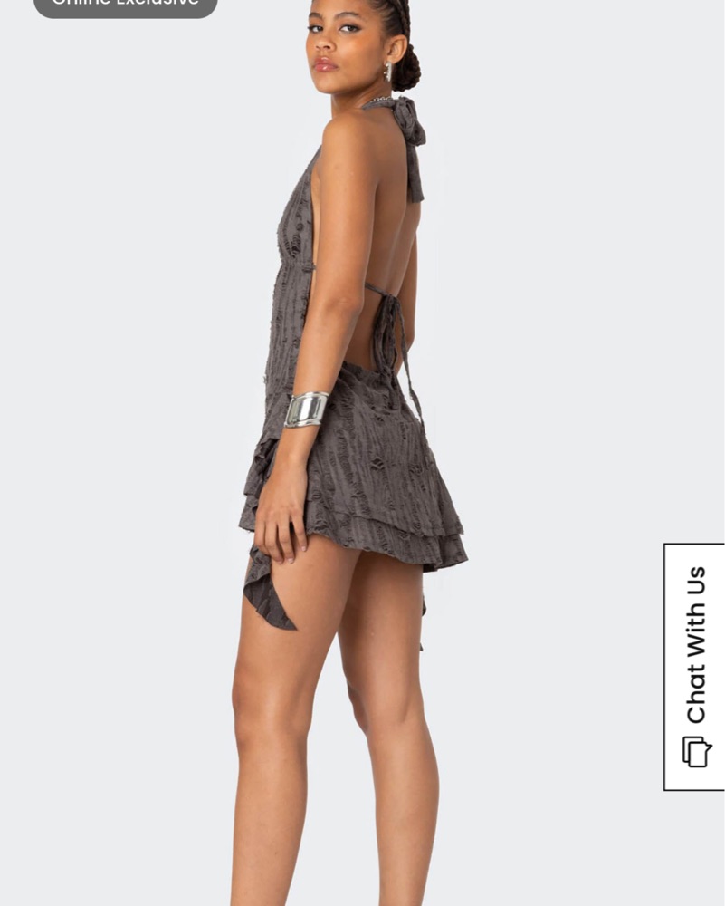 Edikted Shredded Backless Halter Dress by Edikted - Pickle