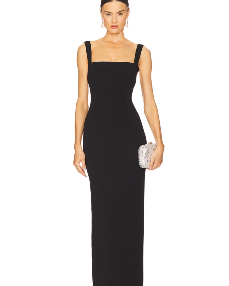petite plunge drape maxi dress Women's Black Plunge Maxi Dress