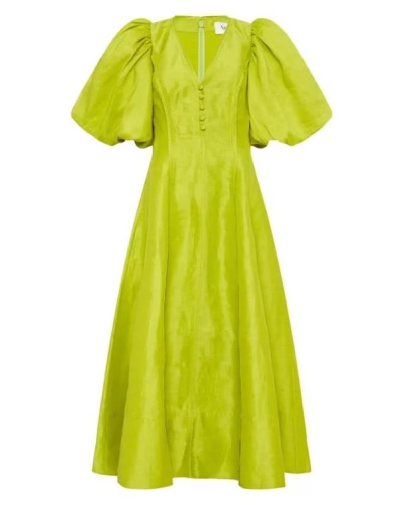 Aje Dusk Puff Sleeve Midi Dress - US 4 by Aje - Pickle