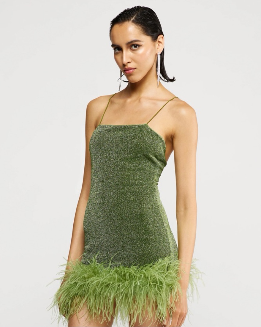 oseree green feather dress Oseree Green Feather Sparkly Mini Dress by Oseree