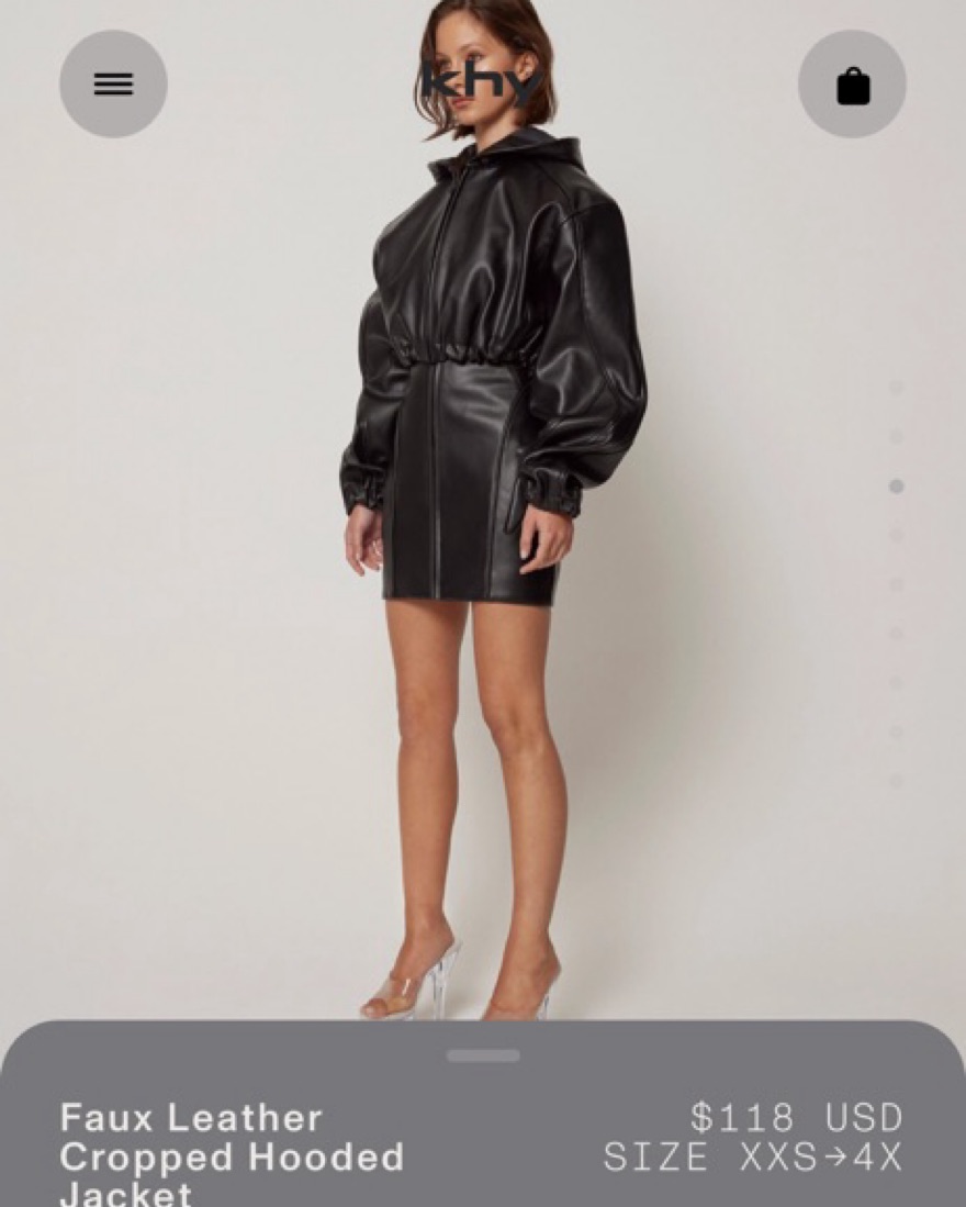 khy☆Faux Leather Cropped Hooded Jacket☆フード ジャケット Faux Leather Cropped Hooded Jacket | Black – Khy