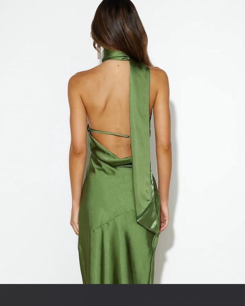 green dress neck scarf Ilyse Neck Scarf One-Shoulder Maxi Dress Mint