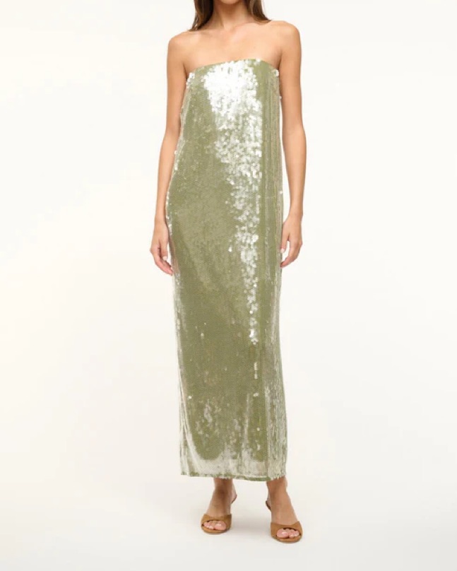 steve madden green sequin dress Estelle Green Sequin Ruched Midi Dress – Girl In Mind main image 0