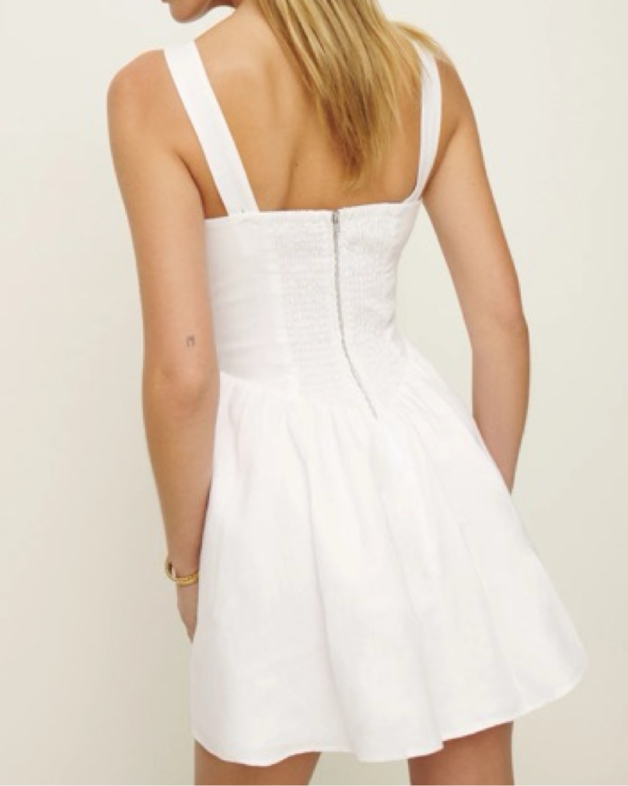reformation daria linen dress Reformation Daria Mini Linen Dress Sleeveless Bow Corset in White