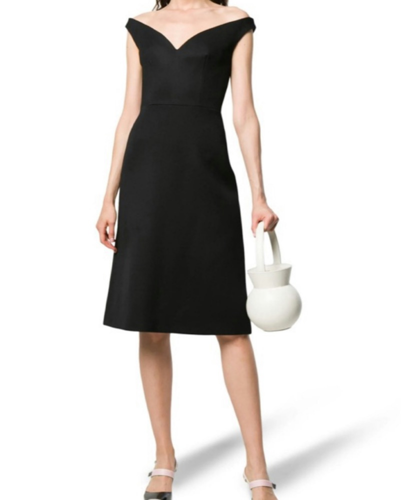 ワンピース PRADA Midi Length Black Wool Dress IT38 PRADA Off-Shoulder Wool Midi Dress by Prada - Pickle