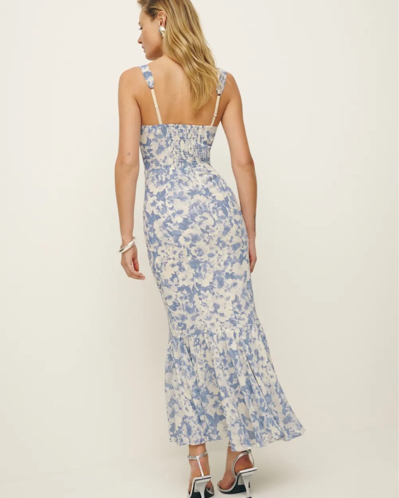 flounce bustier midi dress Midnight Girl Flounce Bustier Banquet Party Midi Dress Blue / S