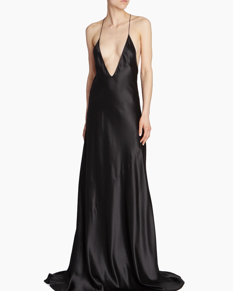ysl evening dress 1980s Yves Saint Laurent Silk Jersey Red Plunge Front Dress