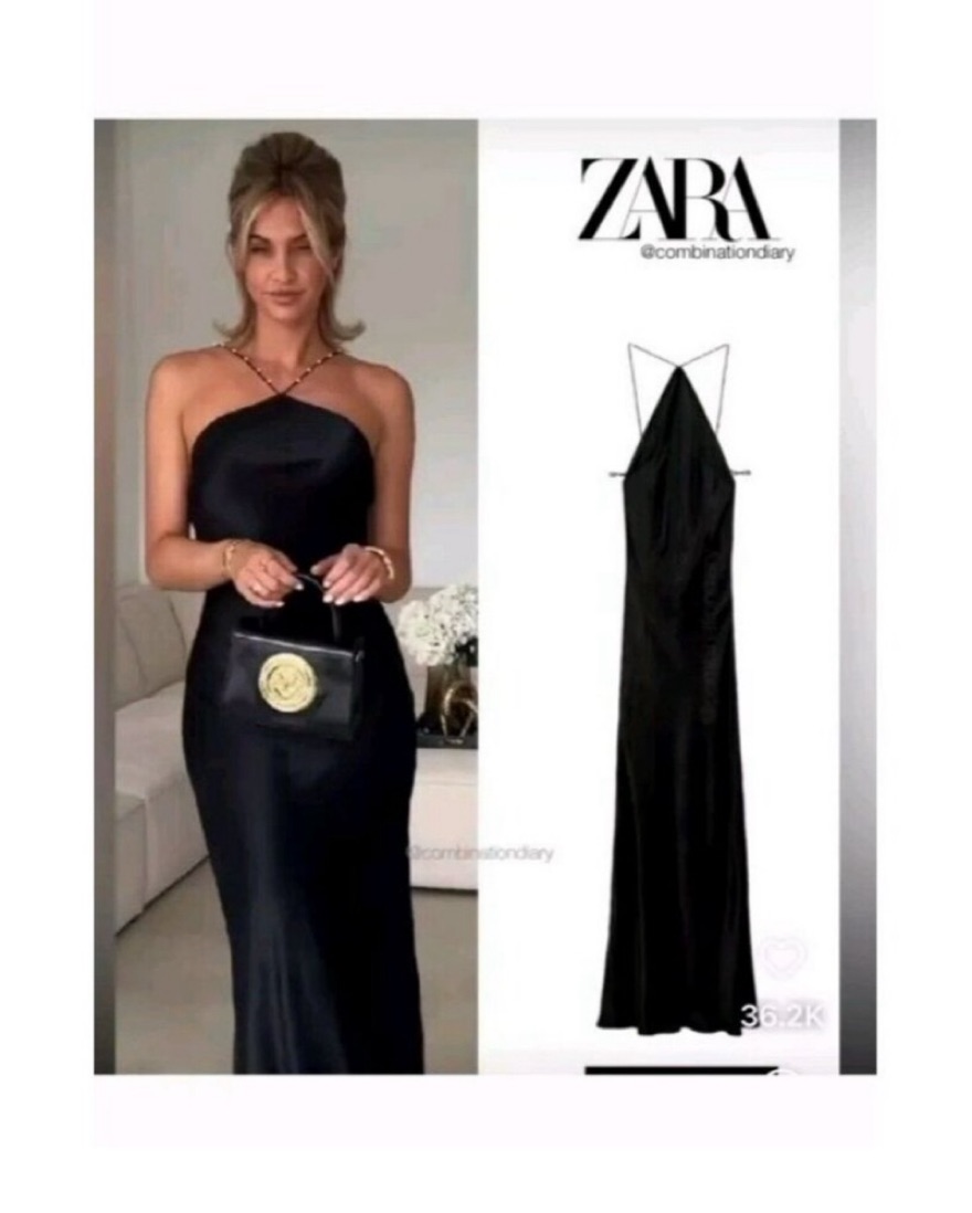 Silk Open Back Black Gown/Dress Zara by Zara - Pickle