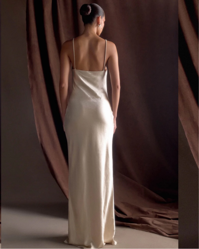 light gold satin dress Athena Satin Dress main image 1